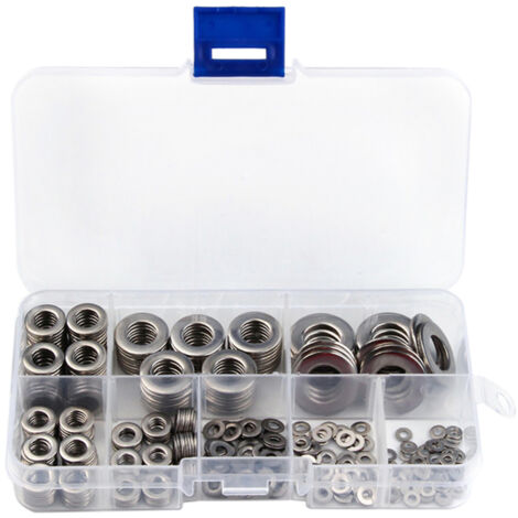 Kit de 360 rondelles plates en acier inoxydable de 8 tailles différentes avec boîte de rangement portable (M2 M2.5 M3 M4 M5 M6 M8 M10)