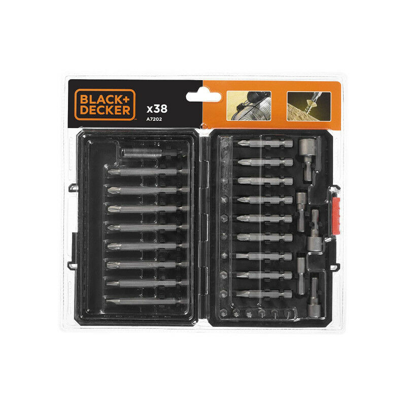 Jeu d'embouts à enfoncer black et decker avec clés à douille adaptateur - 38 pcs - A7202-XJ