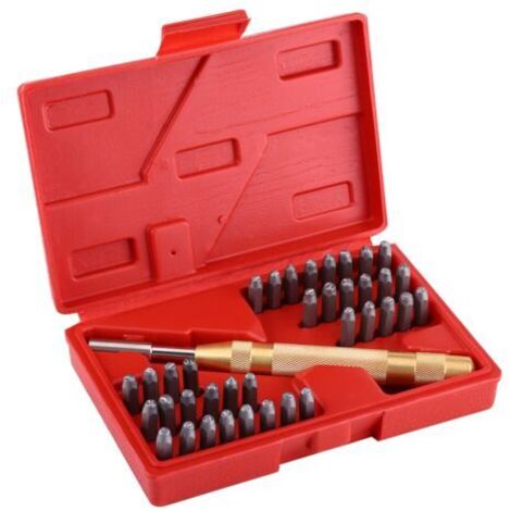 Kit de 38 poinçons automatiques pour marquage de lettres et de chiffres en métal, idéal pour le plastique et le cuir.
