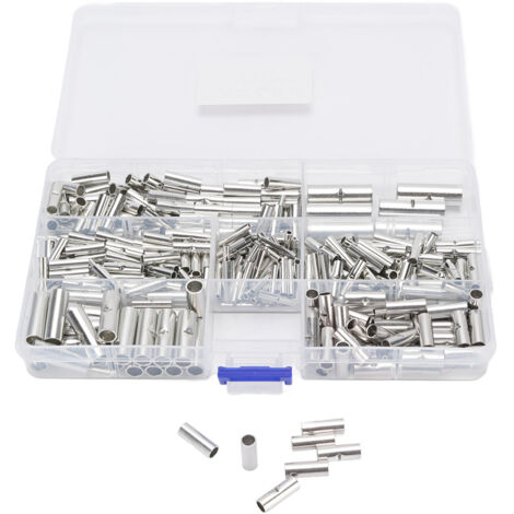 Kit de 380 connecteurs bout à bout non isolés, connecteurs de jonction bout à bout pour fils de calibre 26 à 6, en cuivre étamé sans soudure, de qualité marine, à sertir.