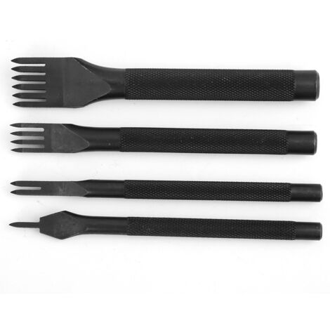 Kit de 4 alênes à cuir pointe fourchue, outil DIY maroquinerie, finition noire électroplaquée, espacement 3mm