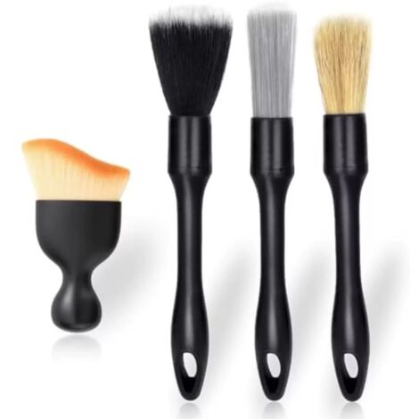 Kit de 4 brosses de nettoyage auto – Poils doux en fibres synthétiques – Pour fentes d'aération et surfaces sensibles – Ergonomique