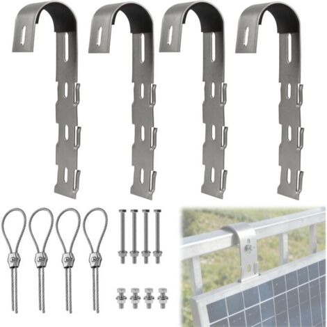 Kit de 4 Crochets de Fixation pour Panneau Solaire, Support pour Centrale Électrique de Balcon, Crochet Photovoltaïque en Acier Inoxydable, pour Balcon, Sol, Toit Plat ou Balustrade