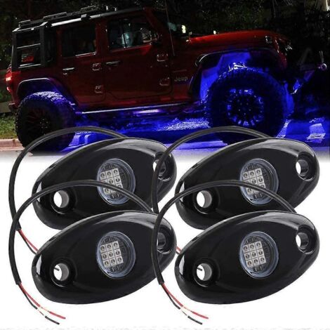 Kit de 4 lampes LED néon bleues à 9 LED pour roches, camions et bateaux.