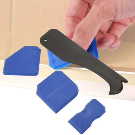 Kit de 4 outils à mastic, grattoir à joint silicone, racloir pour ciment et verre (Bleu)