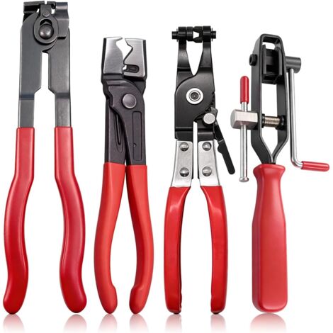 Kit de 4 Pince a Collier Durite Professionnel avec Circlips Pinces Coupante Clé à Tube Acier Carbone Haute Résistance Manches Anti-Dérapage Outillage Mecanique Auto pour Serrage -