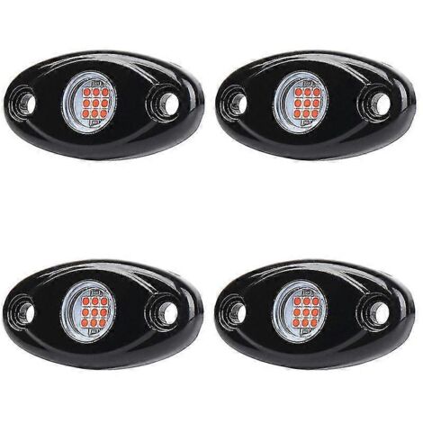 Kit de 4 projecteurs LED étanches pour roches, éclairage de dessous de caisse, feux de sentier LED pour camions, quads, bateaux tout-terrain - rouge