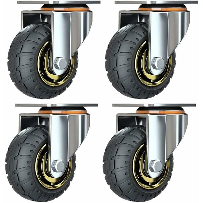 Kit de 4 roues universelles de 3 pouces sans freins Roues de chariot silencieux Roues universelles oulettes Pivotantes 75mm Roues Plaques
