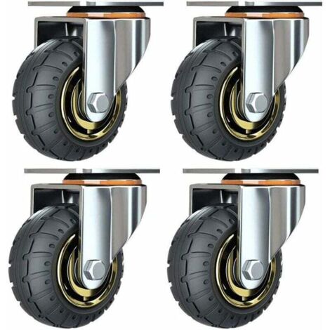 Kit de 4 roues universelles de 3 pouces sans freins Roues de chariot silencieux Roues universelles oulettes Pivotantes 75mm Roues Plaques Industrielles Transport Roulettes pour meubles