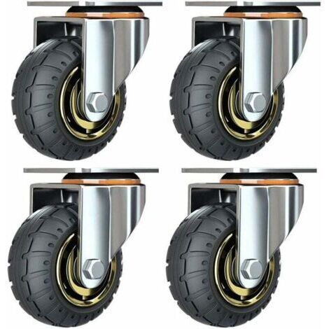 Kit de 4 roues universelles de 3 pouces sans freins Roues de chariot silencieux Roues universelles oulettes Pivotantes 75mm Roues Plaques Industrielles Transport Roulettes pour meubles