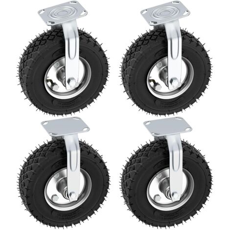 Kit de 4 Roulettes Charge Lourde 250mm – 2 Pivotantes et 2 Fixes, Jusqu’à 250KG, 360 Degrés Roulettes Charge Lourde en Caoutchouc pour Meubles, Chariots et Équipements Lourds