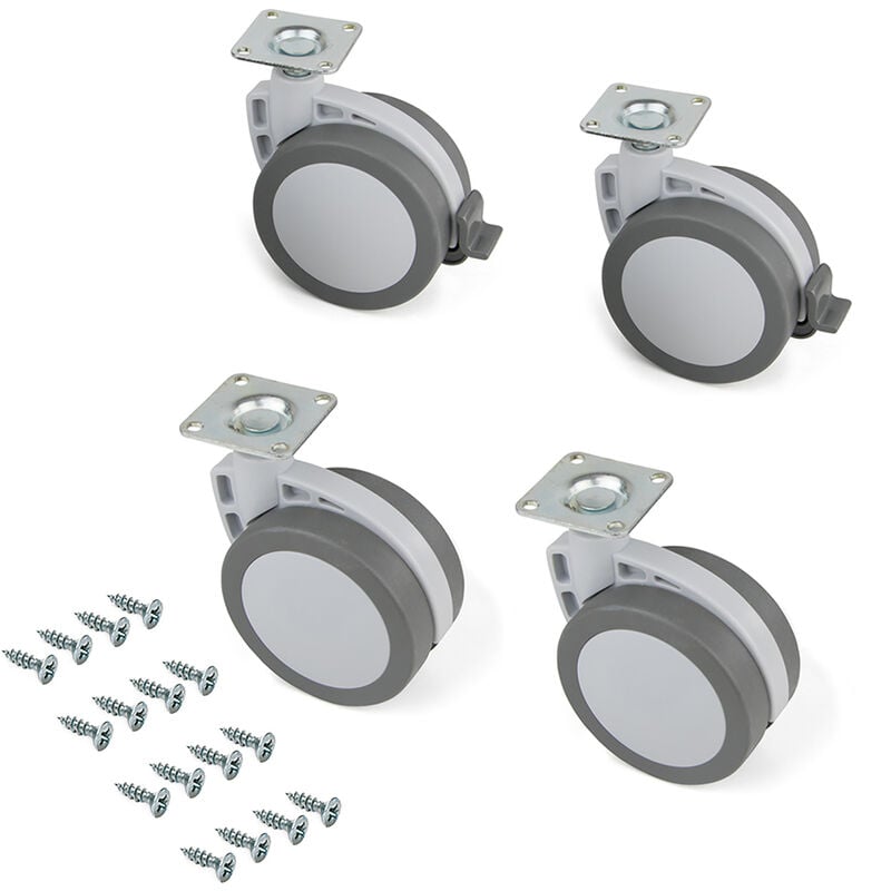

Ruedas con placa de montaje, D.80 mm, Acero y plástico, 4 ud. - Plástico gris - Emuca