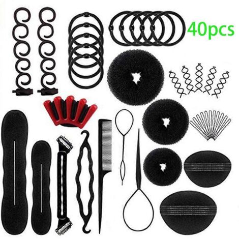 Kit de 40 accessoires de coiffure DIY pour femmes, comprenant un appareil à chignon magique et des épingles à cheveux.