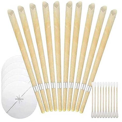Kit de 40 pièces pour l'extraction du cérumen, fabriqué artisanalement avec du papier enduit de cire d'abeille 100 % naturelle.