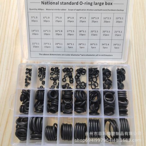 Kit de 400 joints toriques en caoutchouc – 24 tailles – Pour plomberie et isolation – Boîte de rangement incluse