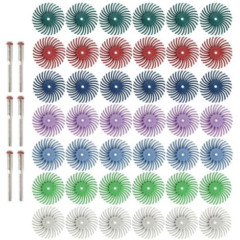 Kit de 42 disques à poils radiaux de 1 pouce avec tige de 3 mm pour outils rotatifs, meule abrasive de précision pour le polissage des bijoux, du bois et du métal, grain 80-2500