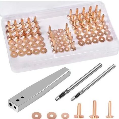 Kit de 42 rivets et rondelles en cuivre, outil de pose de rivets en cuir avec poinçon.