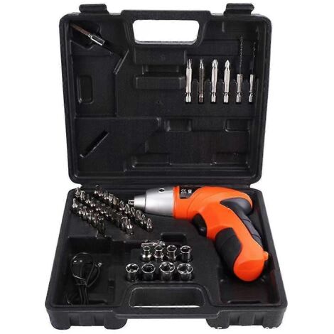 Kit de 45 tournevis électriques 4,8 V avec câble USB et batterie lithium rechargeable.