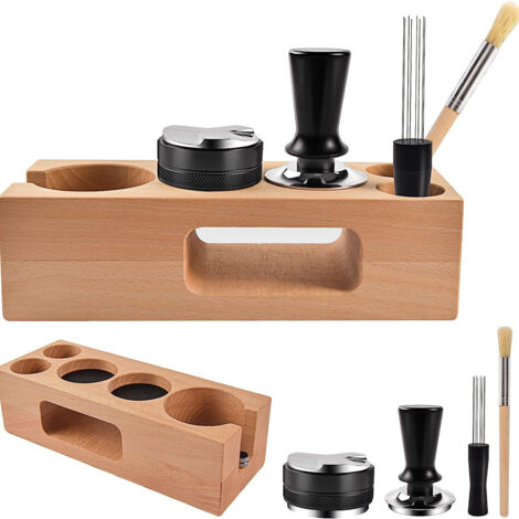Kit de 5 Accessoires à Espresso de 54 mm, Station de Tassage en Bois, Distributeur de Café, Agitateur, Tapis de Tassage avec Brosse, Outils Polyvalents pour Bar, Maison et Bureau