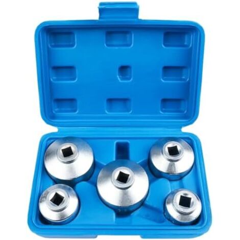 Kit de 5 clés à filtre huile en acier au carbone avec tailles 24 mm, 27 32 36 38 conçues pour une performance constante dans le service du moteur (boîte bleue) Boîte bleue -