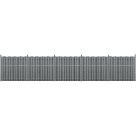 kit de 5 clôtures barrière brise vue brise vent bois composite (WPC) gris 185 x 932 cm