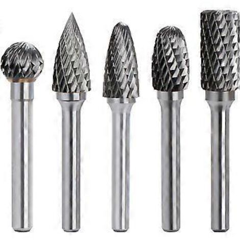 Kit de 5 fraises rotatives en carbure de tungstène à double coupe, queue de 6 mm, tête de 10 mm, pour outil Dremel, perceuse ou ponceuse électrique