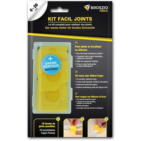 BROSZIO TOOLS Kit de 5 lisseurs pour joints, 19 formes possibles, de 0 à 20 mm, pour tous les domaines d'application, avec boîte de rangement - Jaune