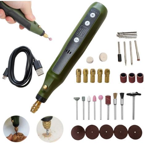 Kit de 5 mini-outils rotatifs à vitesse variable avec chargeur intégré pour la gravure, le ponçage, le polissage, la sculpture, la découpe et les travaux manuels.