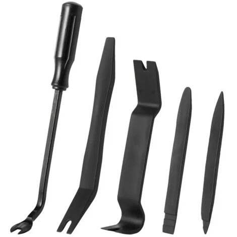Kit de 5 Outils de Démontage Auto pour Portes et Tableau de Bord, Extracteur de Clips et Goupilles pour Rénovation Carrosserie, Noir