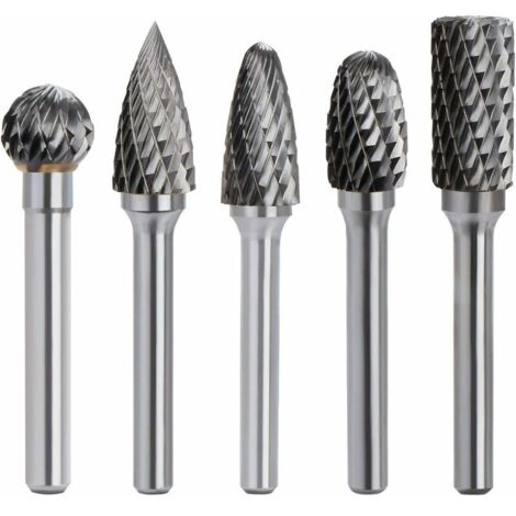 Kit de 5 pièces Fraises Rotatives en Carbure de Tungstène Double Coupe Tige 6mm Tête 10mm Outil Dremel Perceuse Ponceuse Electrique