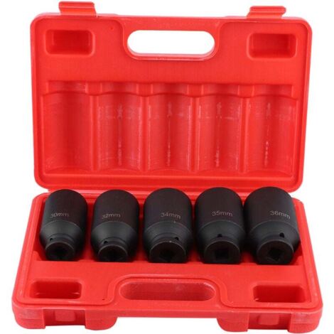 Kit de 5 piezas de manguitos para tuercas de cubo de eje de 12 puntas, profundidad métrica, trinquete de 1/2 pulgada