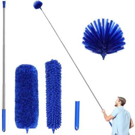 Kit de 5 plumeaux extensibles en microfibre : manche télescopique (15-110 pouces), nettoyage humide/sec pour ventilateurs de plafond et grilles d’aération