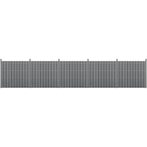 kit de 5 vallas de barrera de privacidad de madera compuesta (WPC) gris 185 x 932 cm 030006591