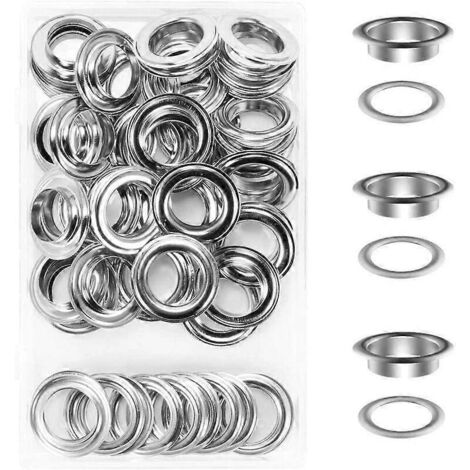 Kit de 50 œillets de 20 mm pour la réparation de bâches et tentes en toile (argenté).