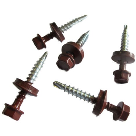 kit de 50 VIS AUTOPERCEUSES (4,9 x 35 mm) + 50 rondelles d'étanchéité pour panneaux tuiles facile - Coloris - Brun rouge mat, Longueur - 3.5 cm