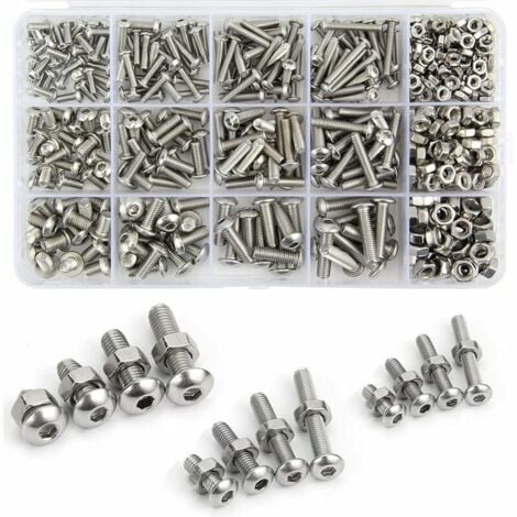 KZQ Kit de 500 boulons et écrous en acier inoxydable 304 M3 M4 M5 - Vis à tête creuse hexagonale avec boîte de rangement
