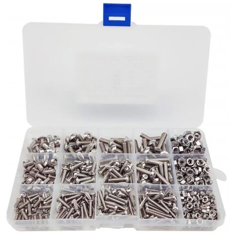 Kit de 500 boulons et écrous en acier inoxydable 304 M3 M4 M5 – Vis Allen six pans creux – Boîte de rangement