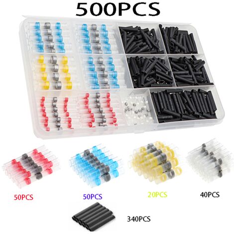Kit de 500 Cosses Électriques Isolées Étanches avec Rétraction Thermique pour Applications Automobile et Marine