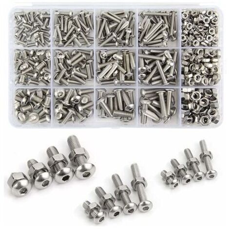 Kit de 500 tornillos de cabeza hexagonal de acero inoxidable 304 (M3, M4, M5) con tuercas.