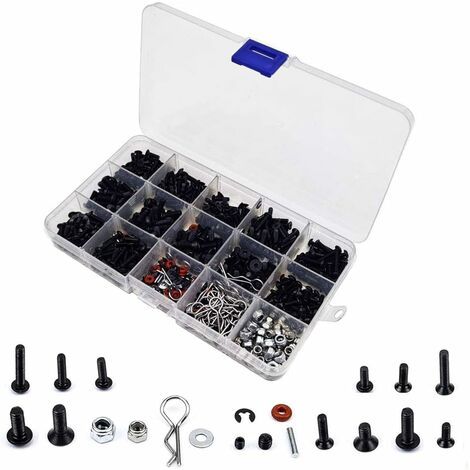 Kit de 500 vis de voiture télécommandées M3/M4/E boucle/écrous/vis hexagonales/bouchons de réparation pour voitures télécommandées HSP/Wltoys/Traxxa,ladacèe