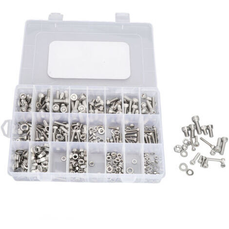 Kit de 520 vis, boulons, écrous et rondelles à tête hexagonale creuse, métriques M3, M4, M5 et M6, en acier inoxydable.