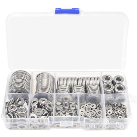 Kit de 580 arandelas planas métricas de acero inoxidable 304, M2, M3, M4, M5, M6, M8, M10 y M12 para bricolaje automotriz.