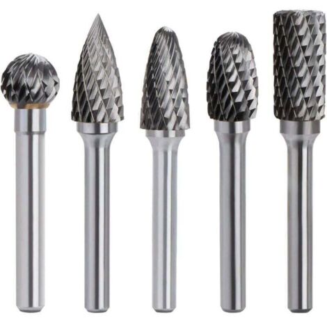 Kit de 5pcs Fraises Rotatives en Carbure de Tungstène Double Coupe Tige 6mm Tête 10mm Outil Dremel Perceuse Ponceuse Electrique Pour la sculpture sur métal, le polissage, la gravure
