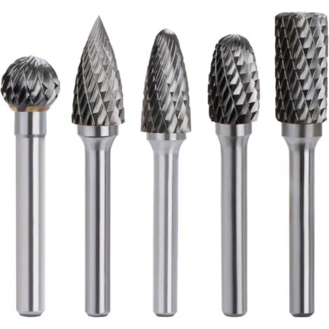 Kit de 5pcs Fraises Rotatives en Carbure de Tungstène Double Coupe Tige 6mm Tête 10mm Outil Dremel Perceuse Ponceuse Electrique Pour la sculpture sur métal, le polissage, la gravure
