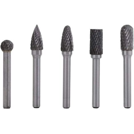 Kit de 5pcs Fraises Rotatives en Carbure de Tungstène Double Coupe Tige 6mm Tête 10mm Outil Perceuse Ponceuse
