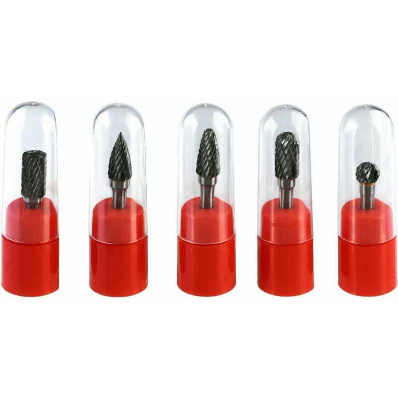 Kit de 5pcs Tige 6mm Fraises en Carbure de Tungstène Tête 10mm Doub Coupe Ensemb de Fraises Rotatives en Carbure de Tungstène pour Gravure sur Bois