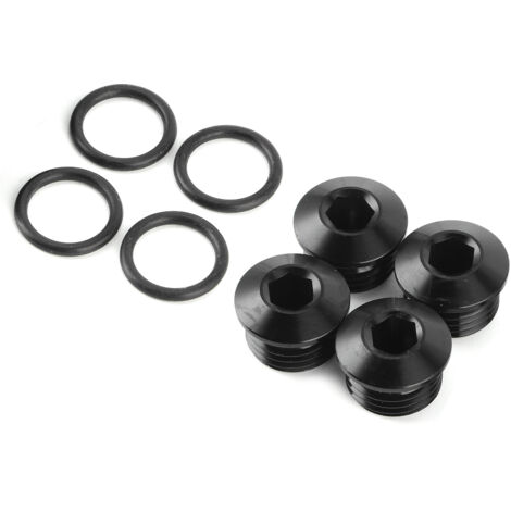 Kit de 6 bouchons filetés hexagonaux mâles ORB avec joints toriques en alliage d'aluminium anodisé noir