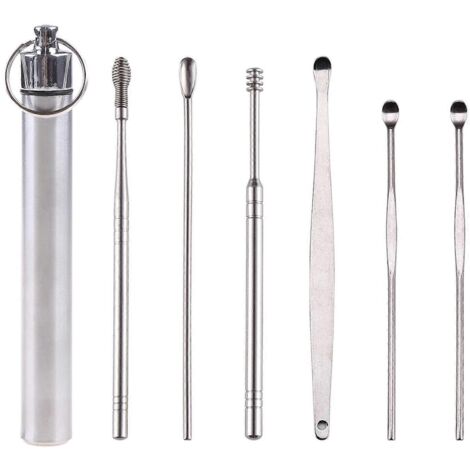 Kit de 6 cure-oreilles 6 en 1 avec cure-oreilles, cuillère spirale et brosse, porte-clés et pendentif