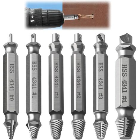 Kit De 6 Extracteurs De Vis Cassées, Extracteur Tout Usage HSS 4341, Outils Réparation Bricolage, Retrait Facile De Vis Rouillées Ou Usées Dans Métal, Bois, Voiture