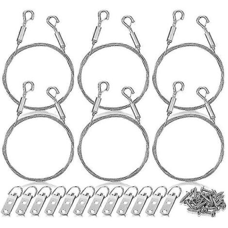 Kit de 6 fils de suspension réglables pour tableaux avec anneaux en D, fil de suspension robuste pour miroir supportant jusqu'à 22,7 kg (50 lb).-AquaForge